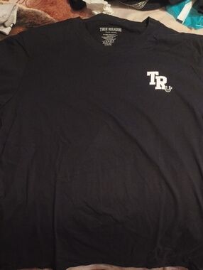 True Religion Black Short Sleeve Crewneck with White TR Logo